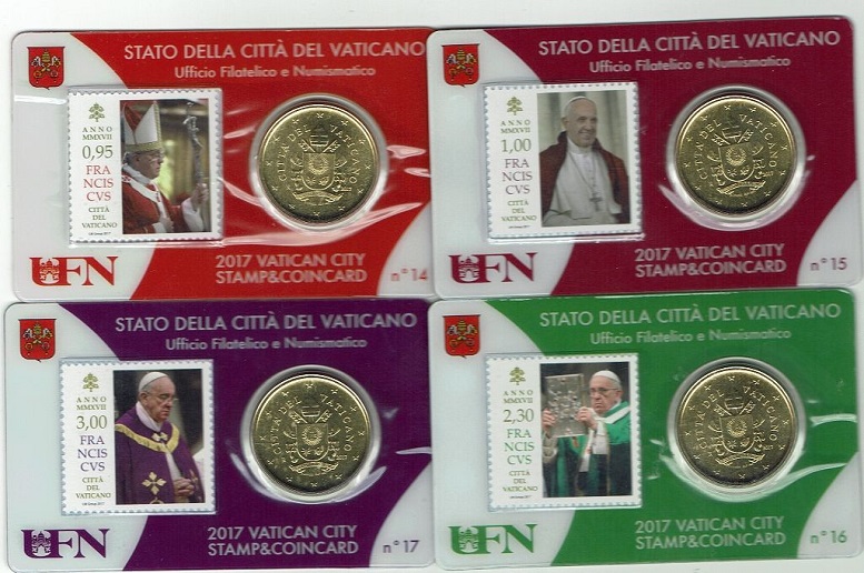 (afbeelding voor) Vaticaan coincard 4 x 50 cent + zegel 2017